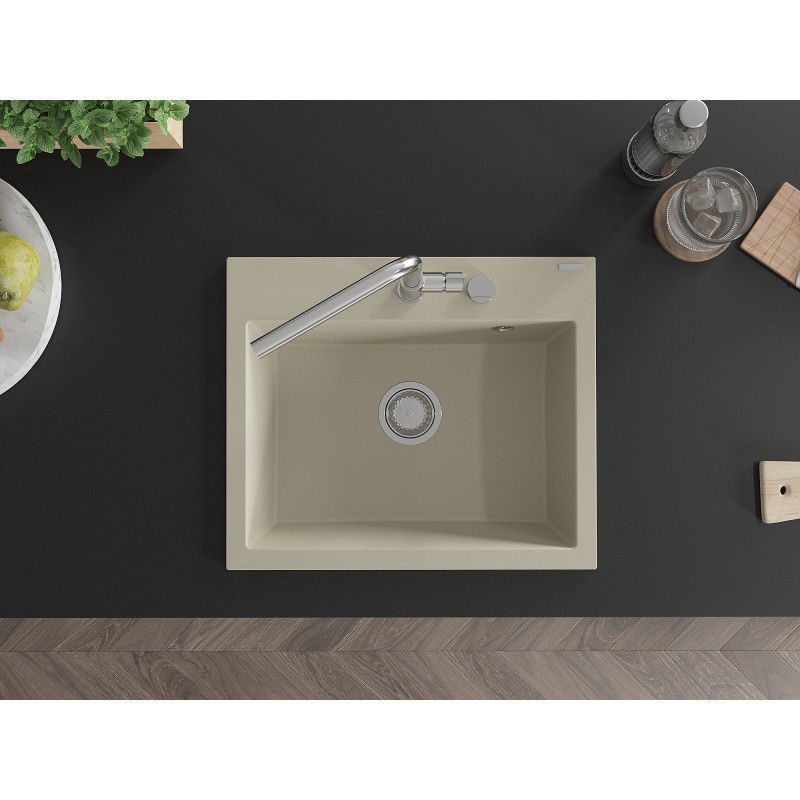 Mexen Oscar гранитна мивка с 1 корито 580 x 490 мм, бежова, хромиран сифон - 6519581000-69