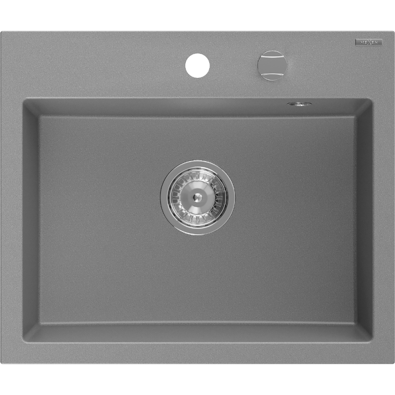 Mexen Oscar гранитна мивка 1-коморова 580 x 490 mm, сива, хромов сифон - 6519581000-71