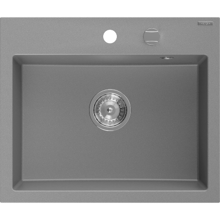 Mexen Oscar гранитна мивка 1-коморова 580 x 490 mm, сива, хромов сифон - 6519581000-71