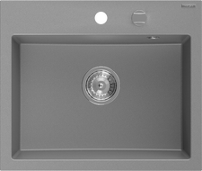 Mexen Oscar гранитна мивка 1-коморова 580 x 490 mm, сива, хромов сифон - 6519581000-71