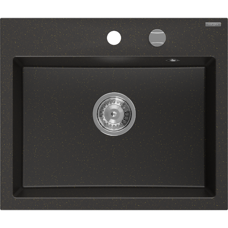 Mexen Oscar гранитна мивка 1-коморен 580 x 490 mm, черен/златен металик, сифон хром - 6519581000-75
