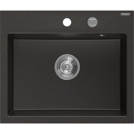 Mexen Oscar гранитна мивка 1-коморен 580 x 490 mm, черен/златен металик, сифон хром - 6519581000-75