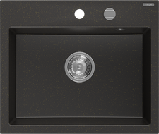Mexen Oscar гранитна мивка 1-коморен 580 x 490 mm, черен/златен металик, сифон хром - 6519581000-75