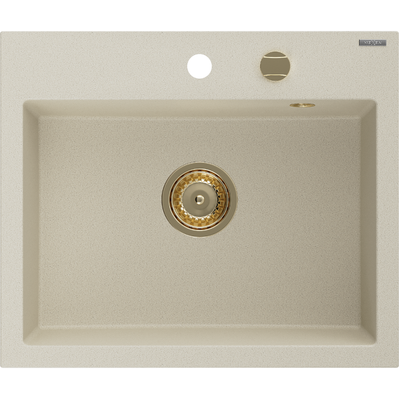 Mexen Oscar гранитна мивка с 1 отделение 580 x 490 mm, бежово, сифон златист - 6519581000-69-G