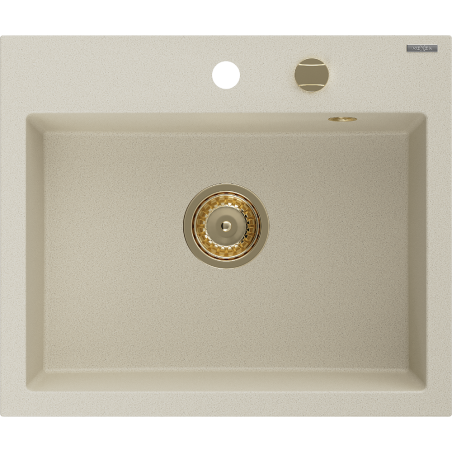 Mexen Oscar гранитна мивка с 1 отделение 580 x 490 mm, бежово, сифон златист - 6519581000-69-G