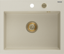 Mexen Oscar гранитна мивка с 1 отделение 580 x 490 mm, бежово, сифон златист - 6519581000-69-G