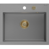 Mexen Oscar гранитна мивка с 1 отделение 580 x 490 мм, сив, златен сифон - 6519581000-71-G