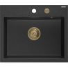 Mexen Oscar гранитна мивка с 1 корито 580 x 490 mm, черен/сребрист металик, златен сифон - 6519581000-73-G