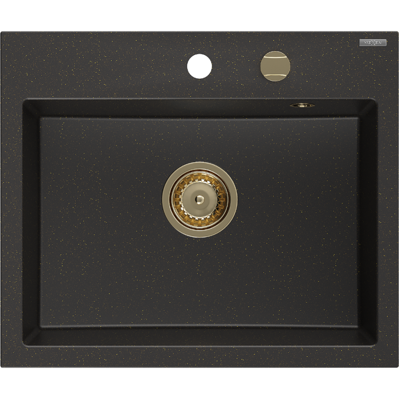 Mexen Oscar гранитна мивка с 1 отделение 580 x 490 mm, черно/златен металик, златен сифон - 6519581000-75-G