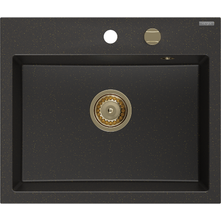Mexen Oscar гранитна мивка с 1 отделение 580 x 490 mm, черен/златист металик, златен сифон - 6519581000-75-G