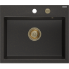 Mexen Oscar гранитна мивка с 1 отделение 580 x 490 mm, черен/златист металик, златен сифон - 6519581000-75-G