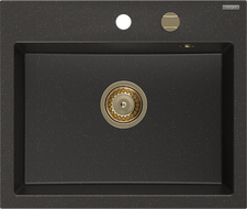 Mexen Oscar гранитна мивка с 1 отделение 580 x 490 mm, черен/златист металик, златен сифон - 6519581000-75-G