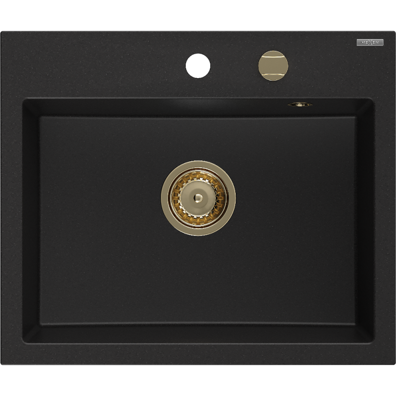 Mexen Oscar гранитна мивка 1-камерна 580 x 490 mm, черна, сифон златен - 6519581000-77-G