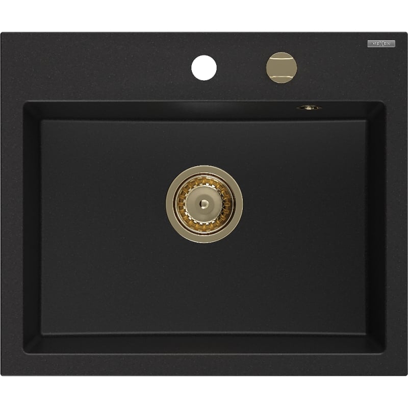 Mexen Oscar гранитна мивка с 1 отделение 580 x 490 mm, черна, сифон златен