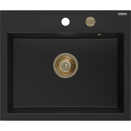 Mexen Oscar гранитна мивка с 1 отделение 580 x 490 mm, черна, сифон златен