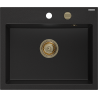 Mexen Oscar гранитна мивка 1-камерна 580 x 490 mm, черна, сифон златен - 6519581000-77-G