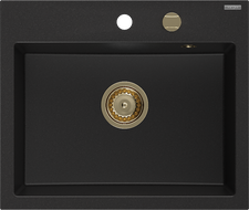 Mexen Oscar гранитна мивка с 1 отделение 580 x 490 mm, черна, сифон златен