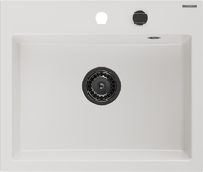Mexen Oscar гранитна мивка с 1 камера 580 x 490 mm, бял, черен сифон - 6519581000-20-B