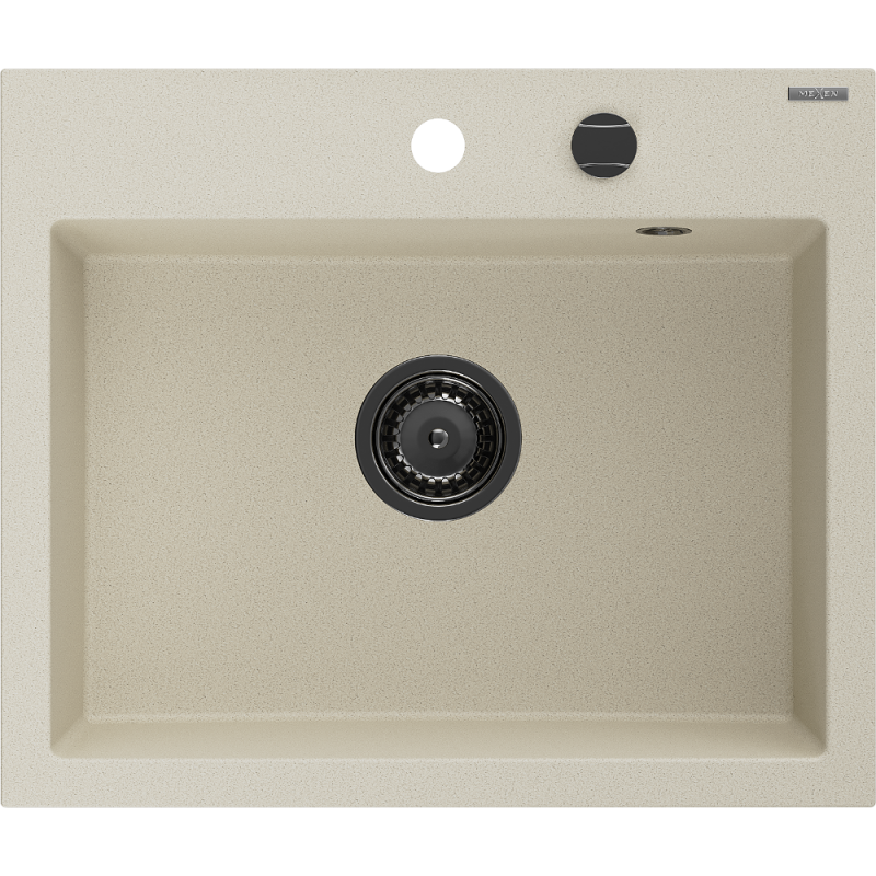 Mexen Oscar гранитна мивка с 1 камера 580 x 490 mm, бежов, черен сифон - 6519581000-69-B