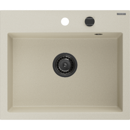 Mexen Oscar гранитна мивка с 1 камера 580 x 490 mm, бежов, черен сифон - 6519581000-69-B