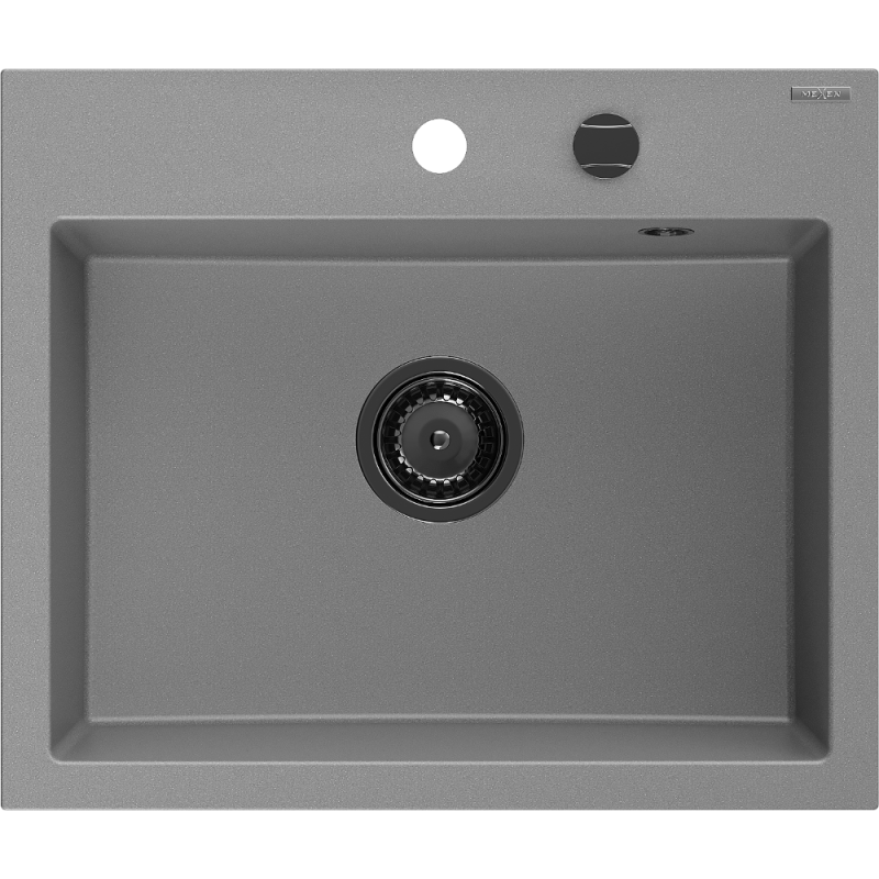 Mexen Oscar гранитна мивка с 1 корито 580 x 490 mm, сива, сифон черен - 6519581000-71-B