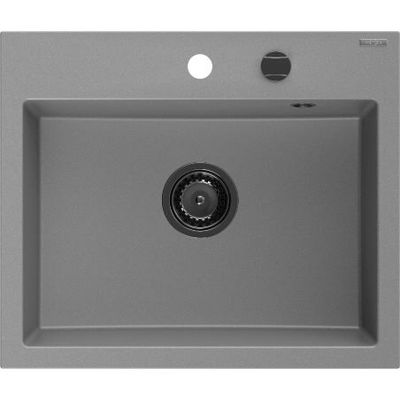 Mexen Oscar гранитна мивка с 1 корито 580 x 490 mm, сива, сифон черен - 6519581000-71-B