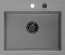 Mexen Oscar гранитна мивка с 1 корито 580 x 490 mm, сива, сифон черен - 6519581000-71-B