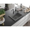 Mexen Oscar гранитна мивка с 1 корито 580 x 490 mm, сива, сифон черен - 6519581000-71-B