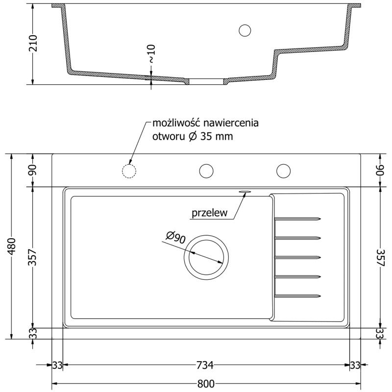 Mexen Omar гранитна кухненска мивка с 1 камера 800 x 480 mm, бежова, сифона хром