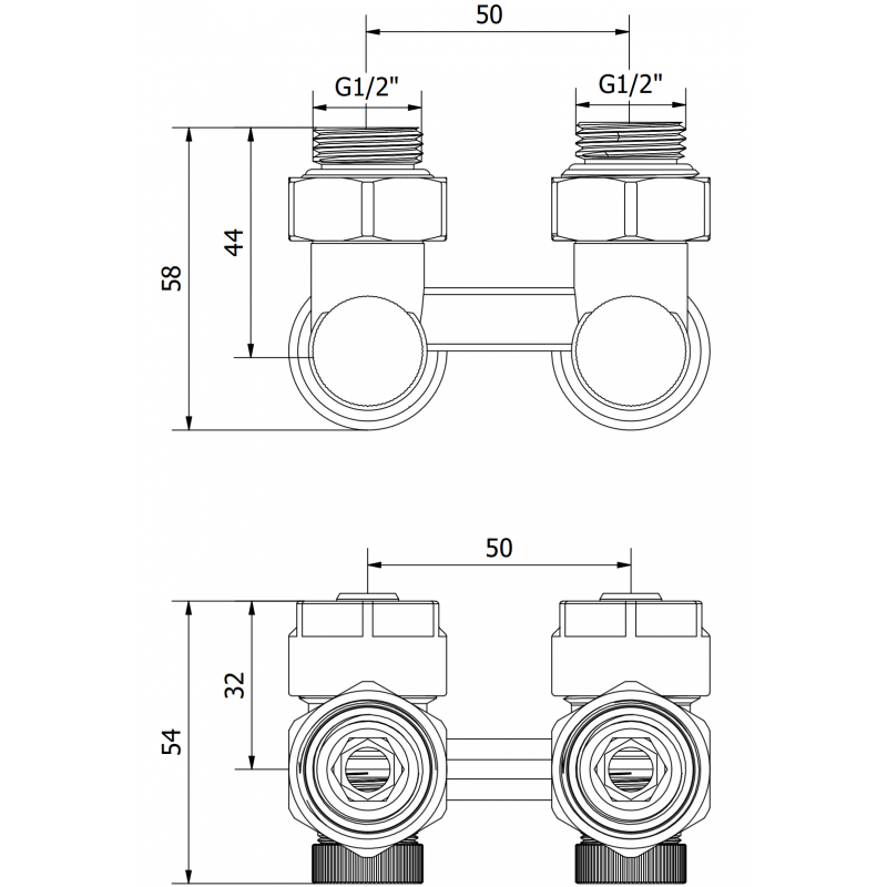 Mexen Uni-Term радиаторен вентил двутръбен DN50, ъглов 1/2"x16 mm, никел - W911-016-01