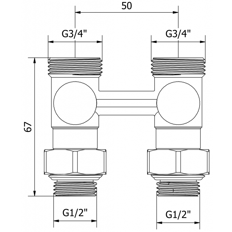 Mexen Uni-Term двутръбен радиаторен вентил DN50, прав 1/2"x3/4", никел - W912-012-01