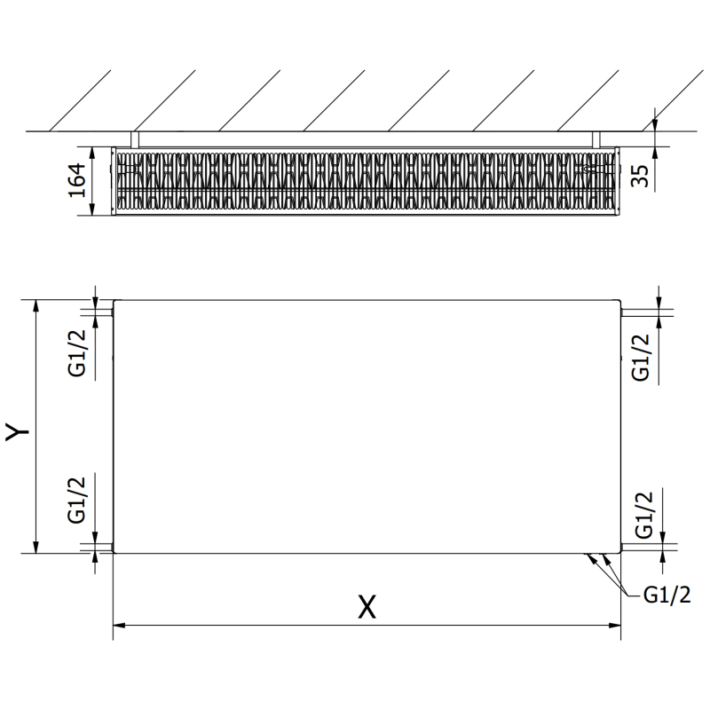 Mexen Flat CVF33 панелен радиатор 400 x 400 мм, долно свързване, 633 W, черен - W633F-040-040-70