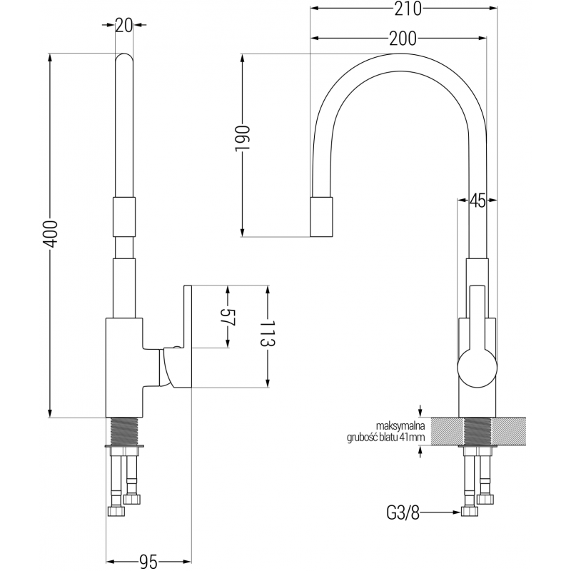 Mexen Flex кухненски смесител, черен - 670900-70