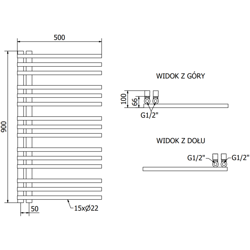 Mexen Neptun декоративен радиатор за баня 900 x 500 mm, 291 W, златен - W101-0900-500-00-50