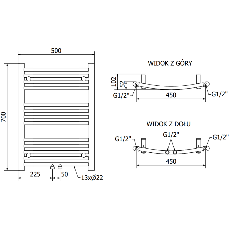 Mexen Ares баня радиатор 700 x 500 мм, 226 W, злато - W102-0700-500-00-50