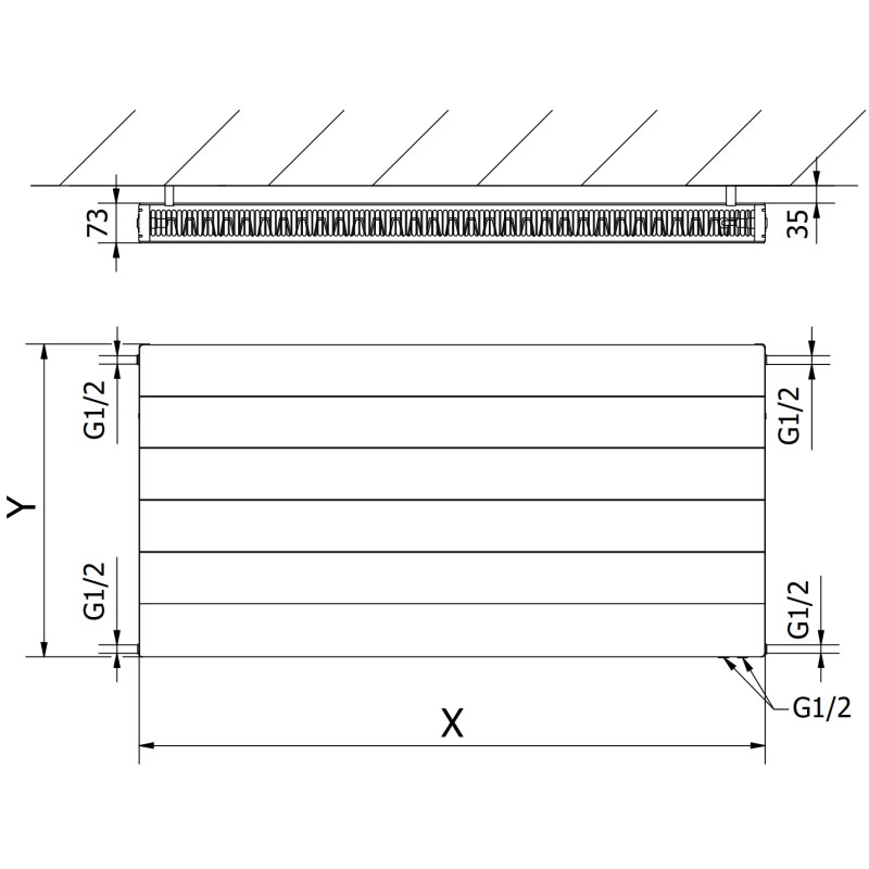 Mexen CVL21 Line плочест радиатор 600 x 500 мм, долно свързване, 605 W, антрацит