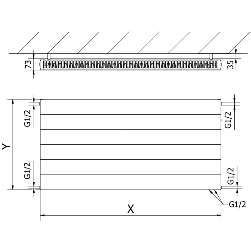 Mexen CVL21 Линеен панелен радиатор 600 x 1400 мм, долно свързване, 1693 W,