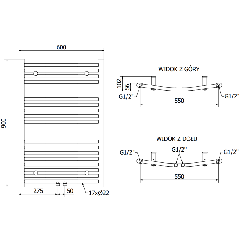 Mexen Ares радиатор за баня 900 x 600 мм, 342 W, златист - W102-0900-600-00-50