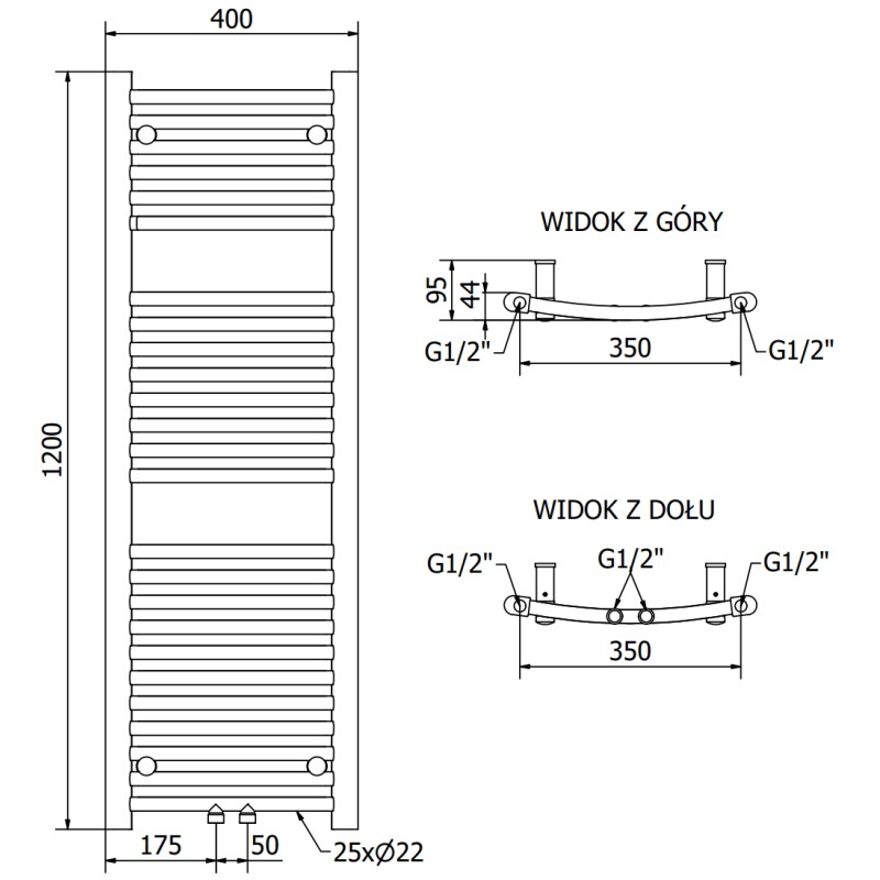 Mexen Ares хромиран 1200 x 400 мм радиатор за баня, 349 W - W102-1200-400-00-01