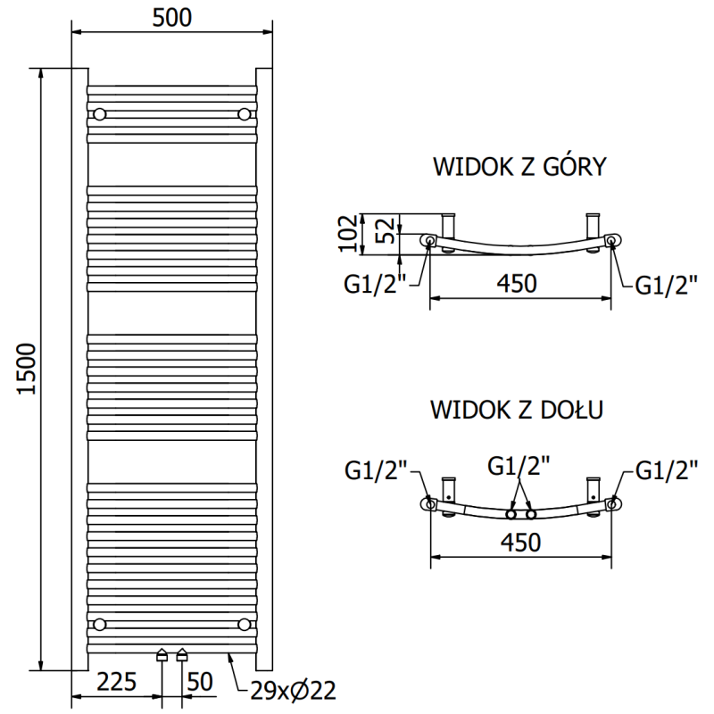 Mexen Ares баня радиатор 1500 x 500 мм, 498 W, хромиран - W102-1500-500-00-01