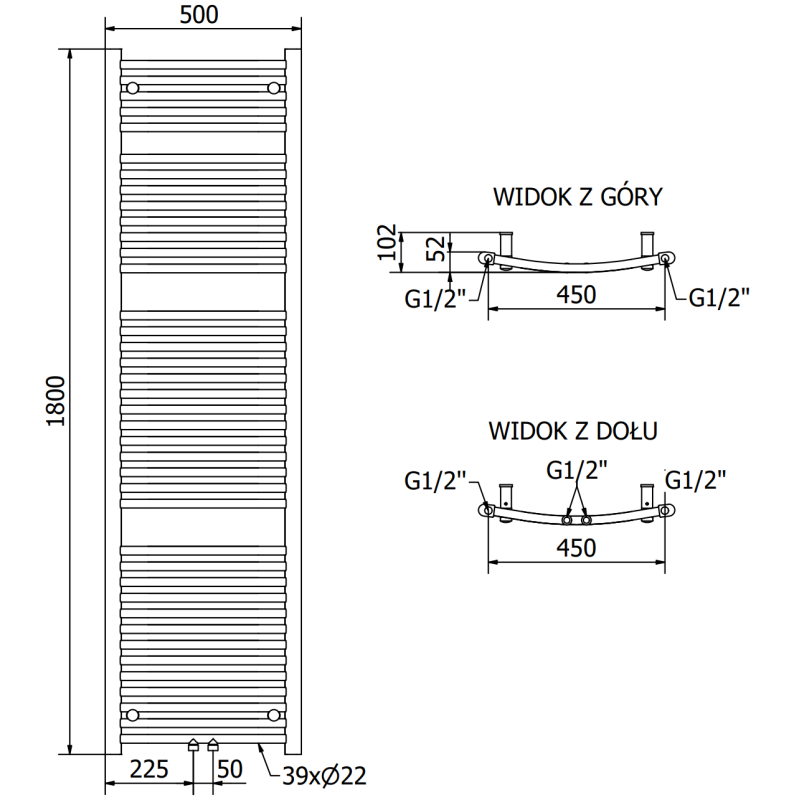 Mexen Ares радиатор за баня 1800 x 500 мм, 820 W, антрацит - W102-1800-500-00-66