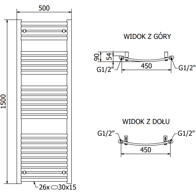 Mexen Helios радиатор за баня 1500 x 500 мм, 534 W, хром - W103-1500-500-00-01