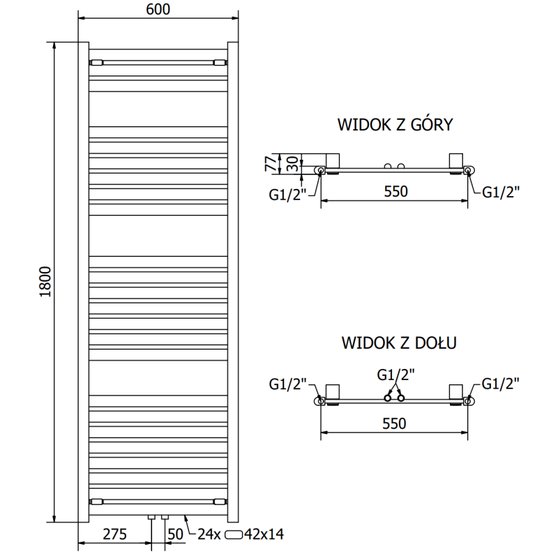 Mexen Uran радиатор за баня 1800 x 600 mm, 934 W, антрацит - W105-1800-600-00-66