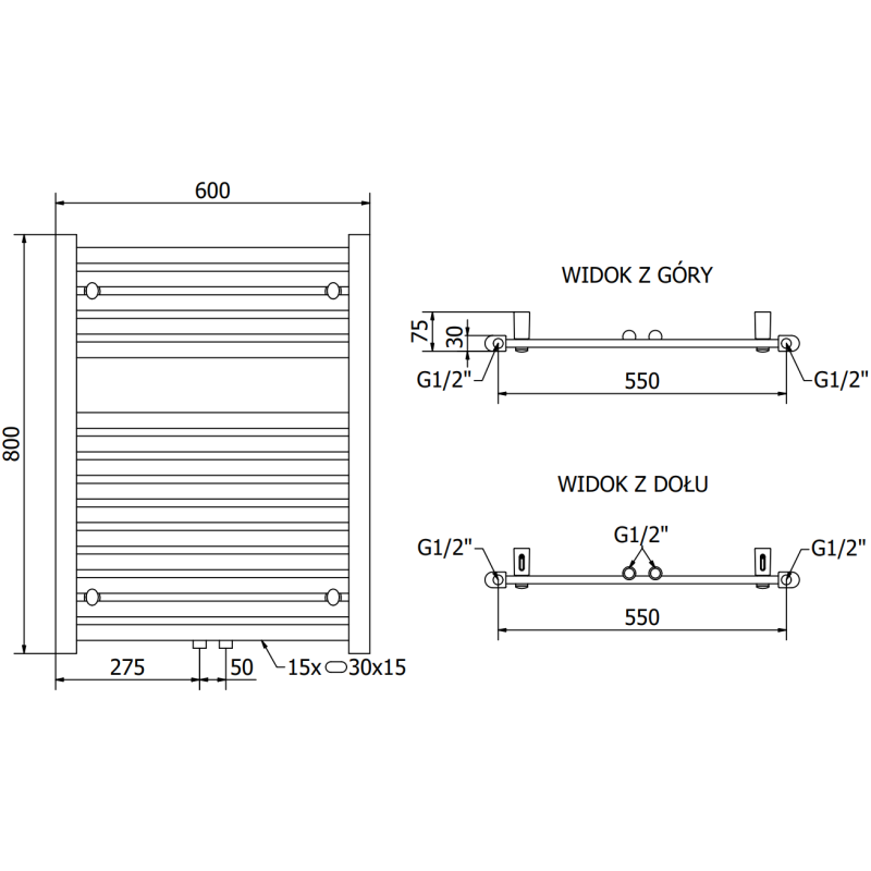Mexen Hades радиатор за баня 800 x 600 мм, 357 W, хром - W104-0800-600-00-01