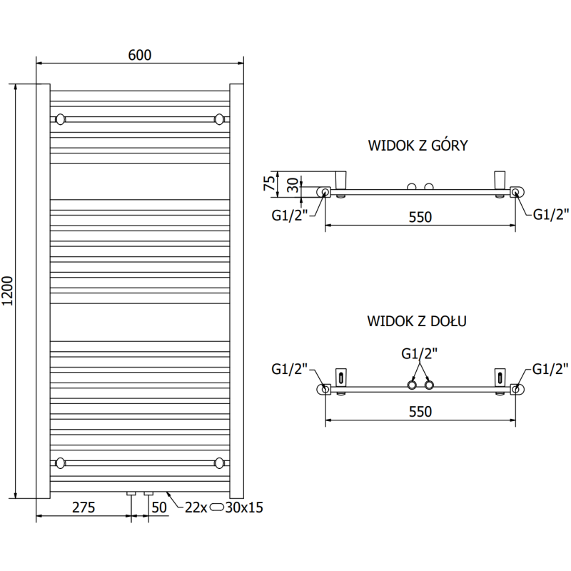Mexen Hades радиатор за баня 1200 x 600 мм, 527 W, хром - W104-1200-600-00-01