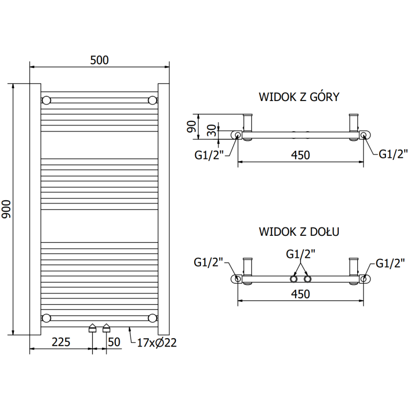 Mexen Mars лира за баня 900 x 500 mm, 370 W, антрацит - W110-0900-500-00-66