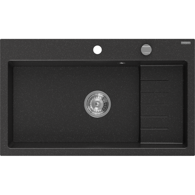 Mexen Omar кухненска мивка от гранит, 1-корпусна, 800 x 480 mm, черен/сребърен металик, сифон хром - 6520801005-73