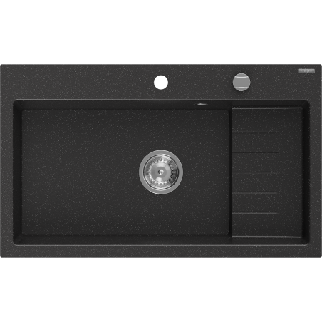 Mexen Omar кухненска мивка от гранит, 1-корпусна, 800 x 480 mm, черен/сребърен металик, сифон хром - 6520801005-73