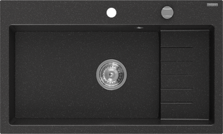 Mexen Omar кухненска мивка от гранит, 1-корпусна, 800 x 480 mm, черен/сребърен металик, сифон хром - 6520801005-73