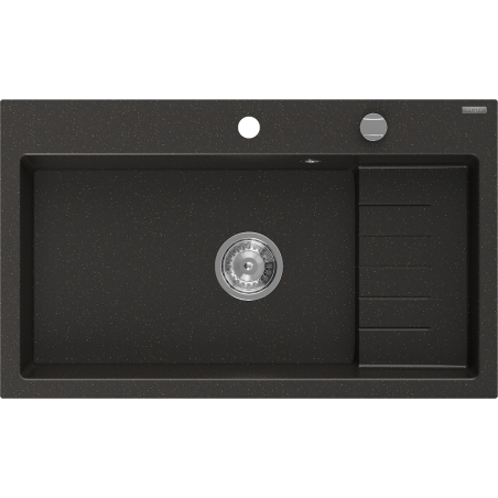 Mexen Omar гранитна мивка с 1 гнездо 800 x 480 мм, черен/златист металик, сифон хром - 6520801005-75
